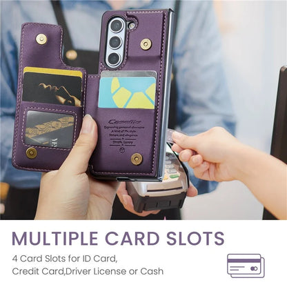 CASEME C22 Series for Samsung Galaxy Z Fold5 5G Case TPU+PU Leather Glossy Phone Shell with 4 Card Holder