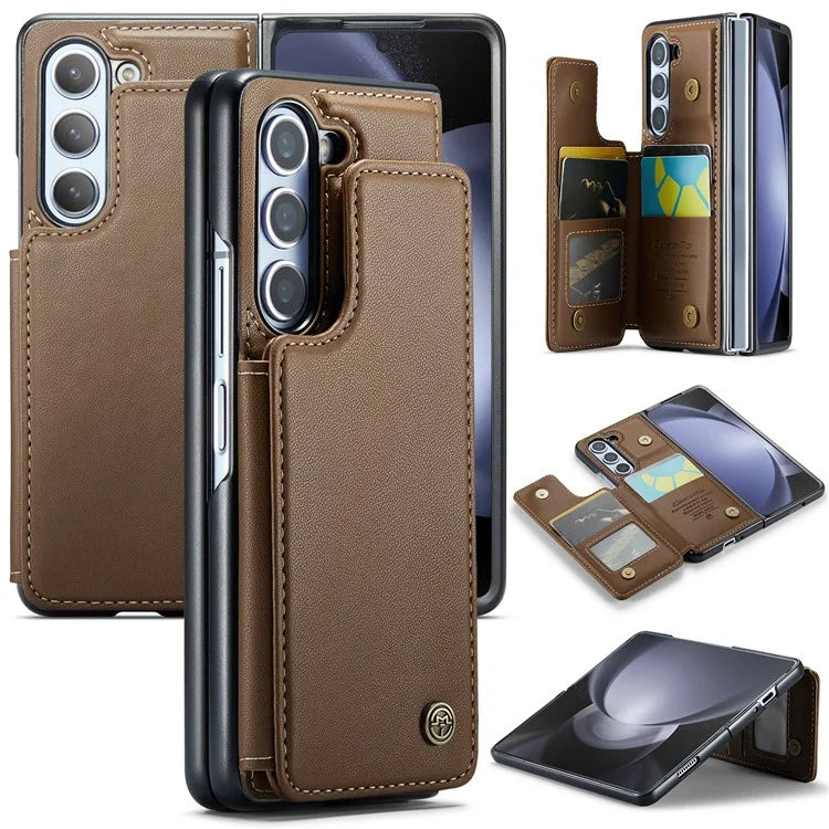 CASEME C22 Series for Samsung Galaxy Z Fold5 5G Case TPU+PU Leather Glossy Phone Shell with 4 Card Holder