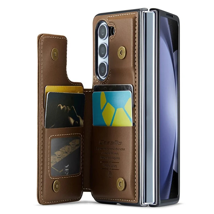 CASEME C22 Series for Samsung Galaxy Z Fold5 5G Case TPU+PU Leather Glossy Phone Shell with 4 Card Holder