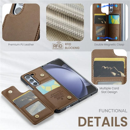 CASEME C22 Series for Samsung Galaxy Z Fold5 5G Case TPU+PU Leather Glossy Phone Shell with 4 Card Holder