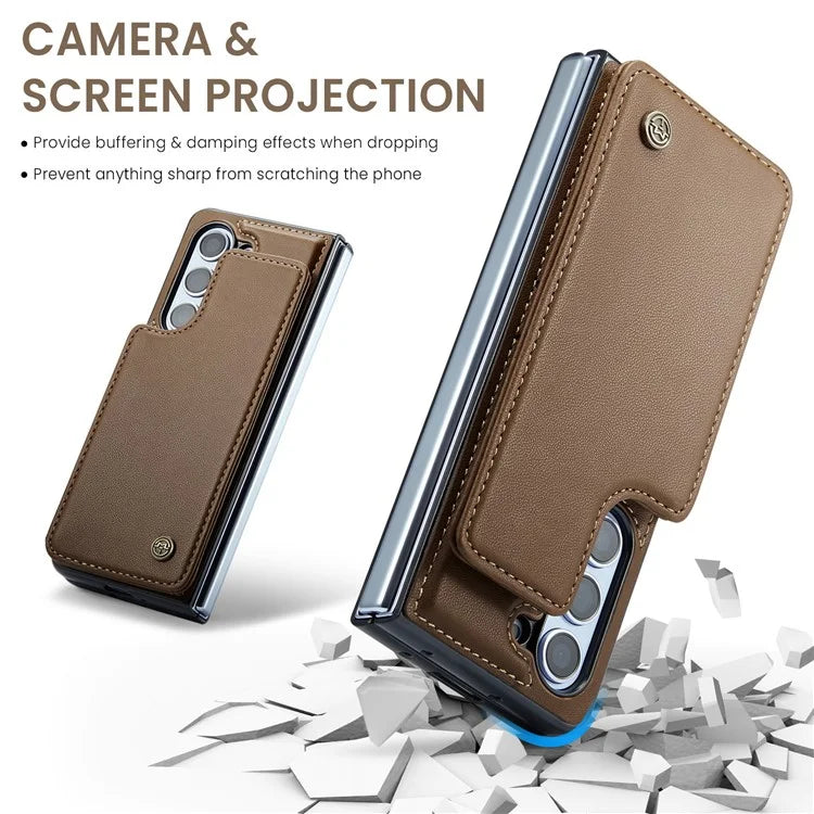CASEME C22 Series for Samsung Galaxy Z Fold5 5G Case TPU+PU Leather Glossy Phone Shell with 4 Card Holder