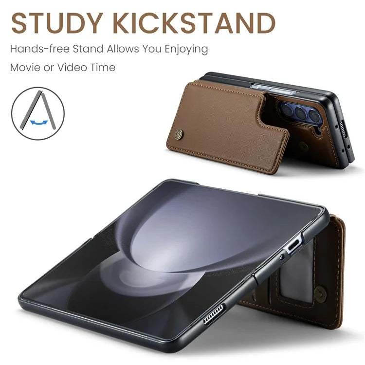 CASEME C22 Series for Samsung Galaxy Z Fold5 5G Case TPU+PU Leather Glossy Phone Shell with 4 Card Holder