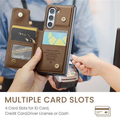 CASEME C22 Series for Samsung Galaxy Z Fold5 5G Case TPU+PU Leather Glossy Phone Shell with 4 Card Holder