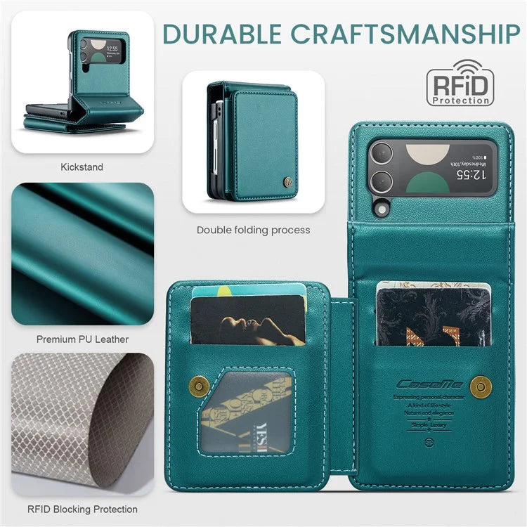 CASEME C22 Series for Samsung Galaxy Z Flip3 5G Case Litchi Texture RFID Blocking Mobile Phone Cover