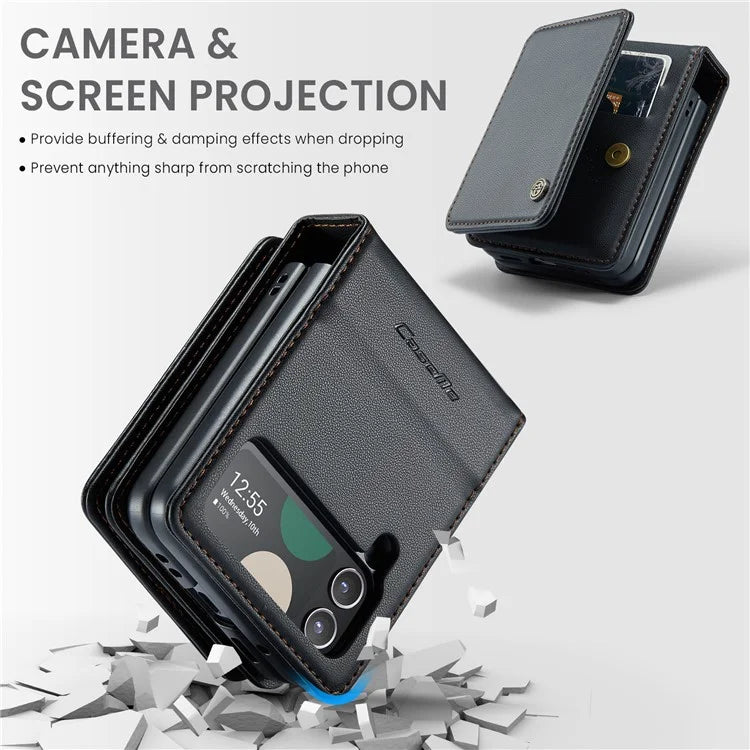 CASEME C22 Series for Samsung Galaxy Z Flip3 5G Case Litchi Texture RFID Blocking Mobile Phone Cover