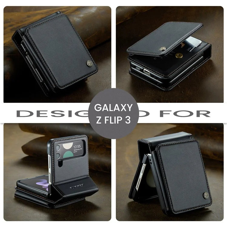 CASEME C22 Series for Samsung Galaxy Z Flip3 5G Case Litchi Texture RFID Blocking Mobile Phone Cover