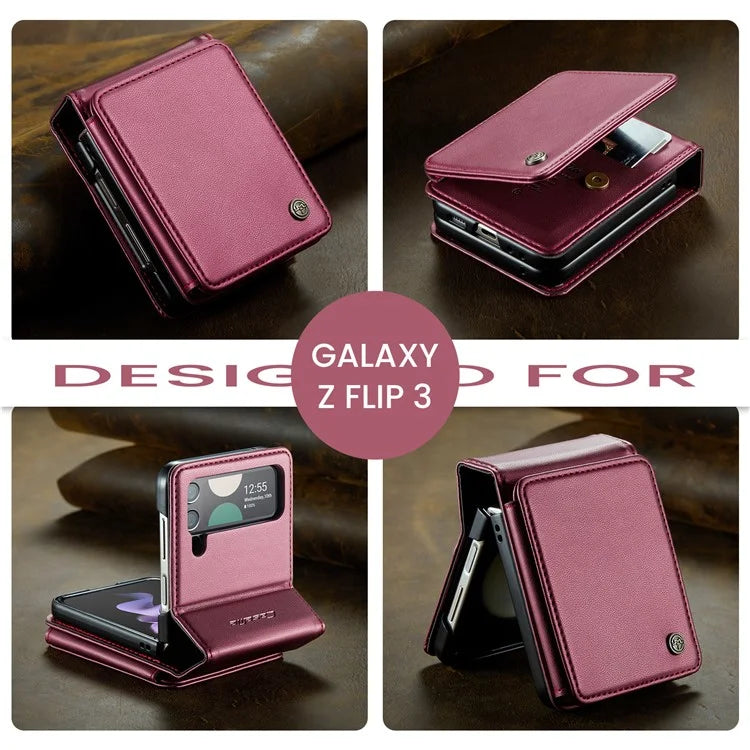 CASEME C22 Series for Samsung Galaxy Z Flip3 5G Case Litchi Texture RFID Blocking Mobile Phone Cover