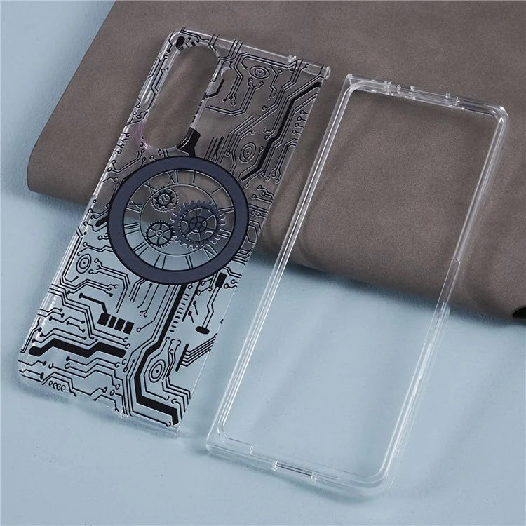 For Samsung Galaxy Z Fold5 5G Clear Case Hard PC Pattern Printing Folding Phone Cover