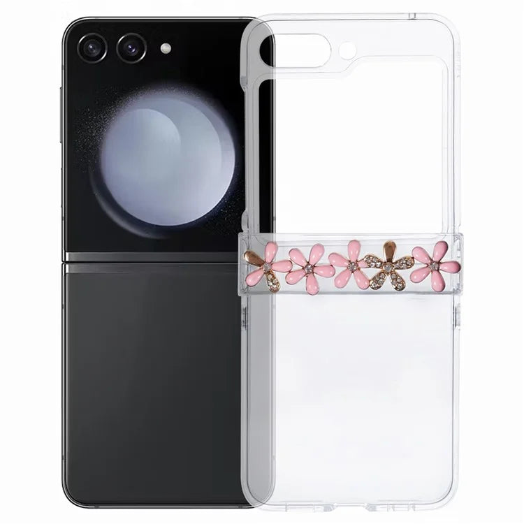 For Samsung Galaxy Z Flip5 5G Case Clear PC Rhinestone Decor Phone Cover