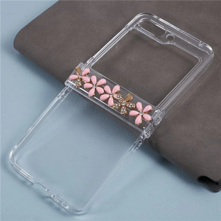 For Samsung Galaxy Z Flip5 5G Case Clear PC Rhinestone Decor Phone Cover