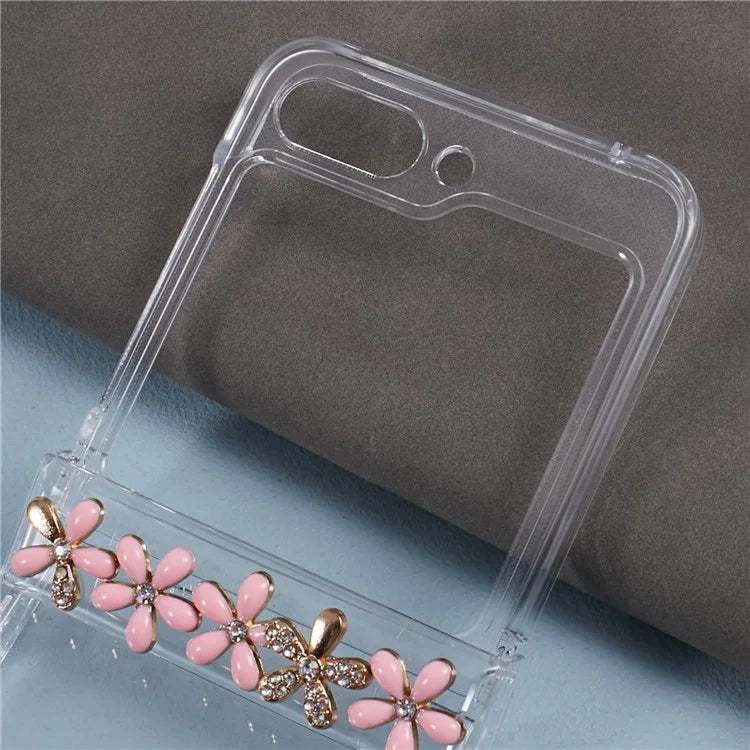 For Samsung Galaxy Z Flip5 5G Case Clear PC Rhinestone Decor Phone Cover