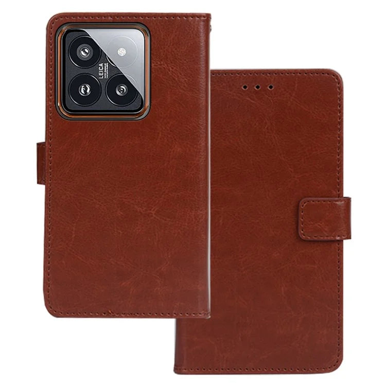IDEWEI For Xiaomi 14 Pro Case Stable Stand PU Leather Mobile Phone Cover Wallet