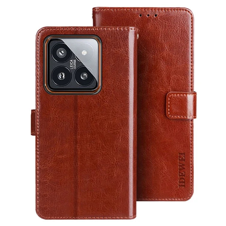 IDEWEI For Xiaomi 14 Pro Case Anti-Scratch Crazy Horse Texture Leather Wallet Phone Shell