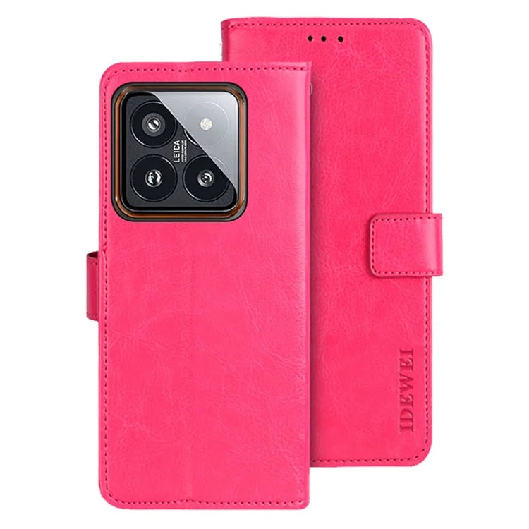 IDEWEI For Xiaomi 14 Pro Case Anti-Scratch Crazy Horse Texture Leather Wallet Phone Shell
