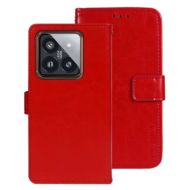 IDEWEI For Xiaomi 14 Pro Case Anti-Scratch Crazy Horse Texture Leather Wallet Phone Shell