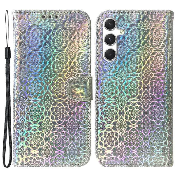 For Samsung Galaxy S24 Case Book Style Dazzling Flower Pattern Cover with Wallet
