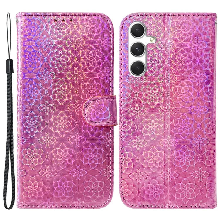 For Samsung Galaxy S24 Case Book Style Dazzling Flower Pattern Cover with Wallet