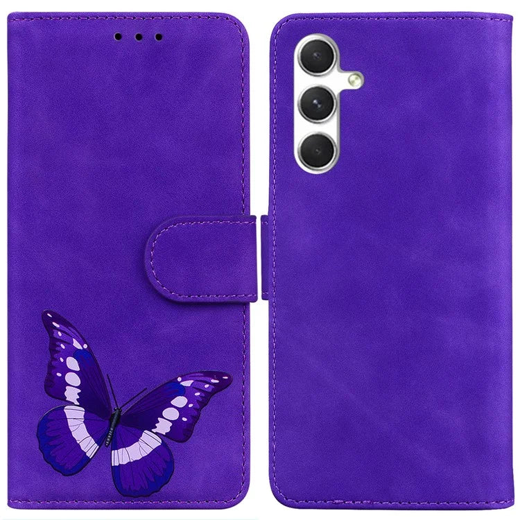 For Samsung Galaxy S24 Case Butterfly Printing Phone Cover Magnetic Clasp Leather Shell