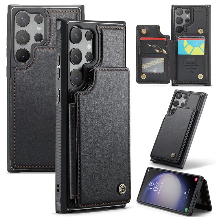 CASEME C22 Series for Samsung Galaxy S22 Ultra 5G Case Litchi Texture Card Slots Protective Cover