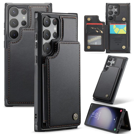 CASEME C22 Series for Samsung Galaxy S22 Ultra 5G Case Litchi Texture Card Slots Protective Cover