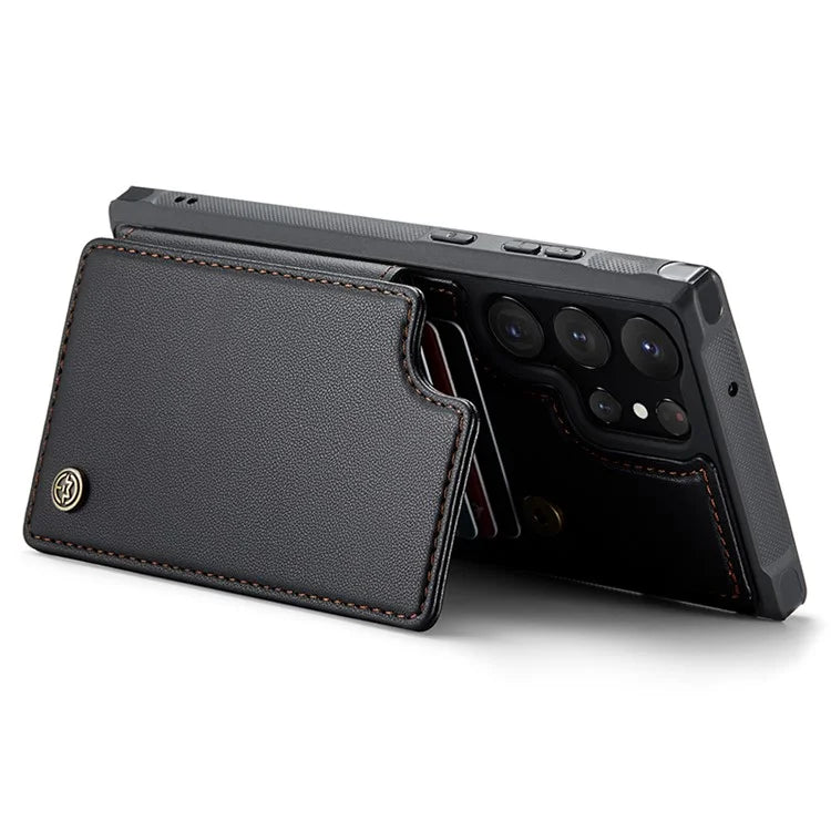 CASEME C22 Series for Samsung Galaxy S22 Ultra 5G Case Litchi Texture Card Slots Protective Cover
