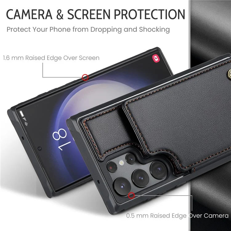 CASEME C22 Series for Samsung Galaxy S22 Ultra 5G Case Litchi Texture Card Slots Protective Cover