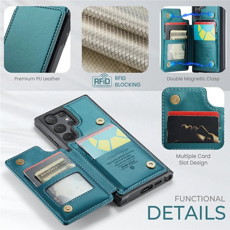 CASEME C22 Series for Samsung Galaxy S22 Ultra 5G Case Litchi Texture Card Slots Protective Cover