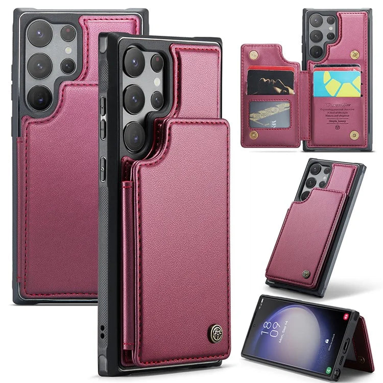CASEME C22 Series for Samsung Galaxy S22 Ultra 5G Case Litchi Texture Card Slots Protective Cover