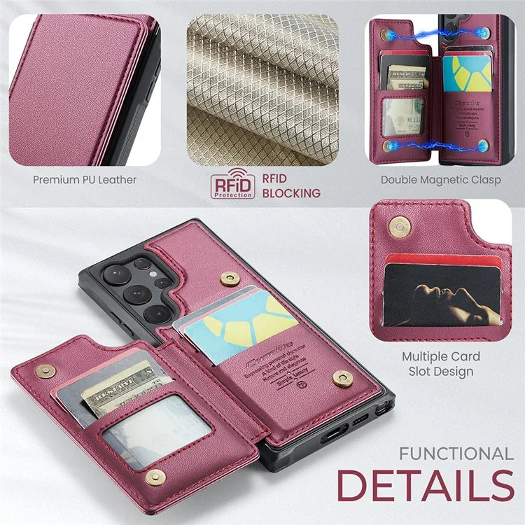 CASEME C22 Series for Samsung Galaxy S22 Ultra 5G Case Litchi Texture Card Slots Protective Cover