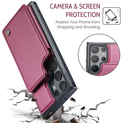 CASEME C22 Series for Samsung Galaxy S22 Ultra 5G Case Litchi Texture Card Slots Protective Cover