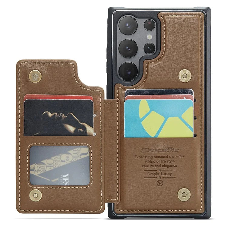 CASEME C22 Series for Samsung Galaxy S22 Ultra 5G Case Litchi Texture Card Slots Protective Cover