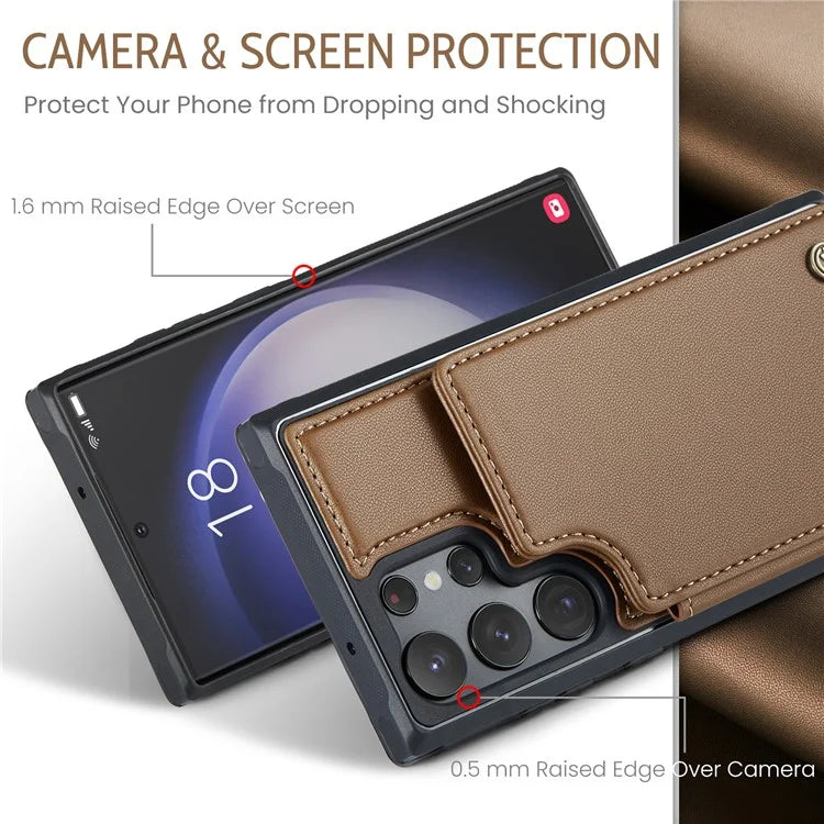 CASEME C22 Series for Samsung Galaxy S22 Ultra 5G Case Litchi Texture Card Slots Protective Cover