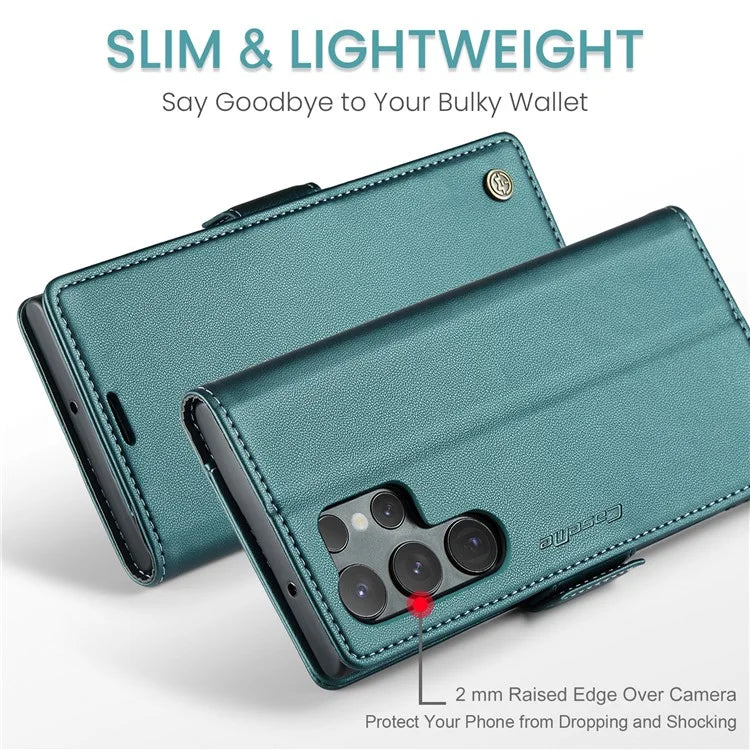 CASEME 023 Series For Samsung Galaxy S24 Ultra Case Glossy Litchi Texture Stand Phone Cover