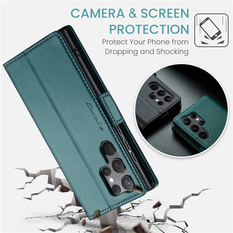 CASEME 023 Series For Samsung Galaxy S24 Ultra Case Glossy Litchi Texture Stand Phone Cover