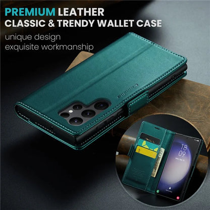 CASEME 023 Series For Samsung Galaxy S24 Ultra Case Glossy Litchi Texture Stand Phone Cover