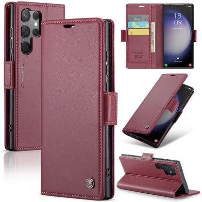 CASEME 023 Series For Samsung Galaxy S24 Ultra Case Glossy Litchi Texture Stand Phone Cover