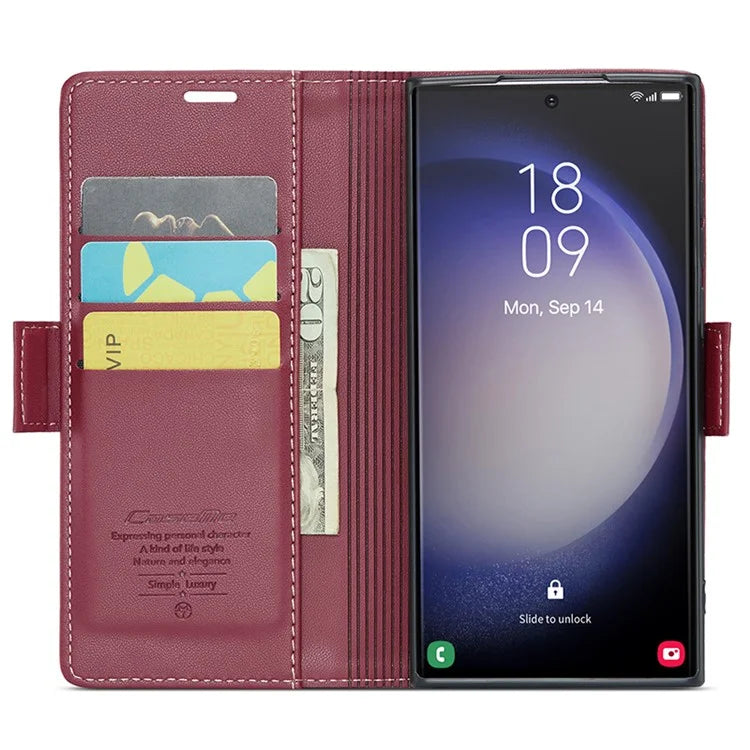 CASEME 023 Series For Samsung Galaxy S24 Ultra Case Glossy Litchi Texture Stand Phone Cover