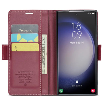 CASEME 023 Series For Samsung Galaxy S24 Ultra Case Glossy Litchi Texture Stand Phone Cover