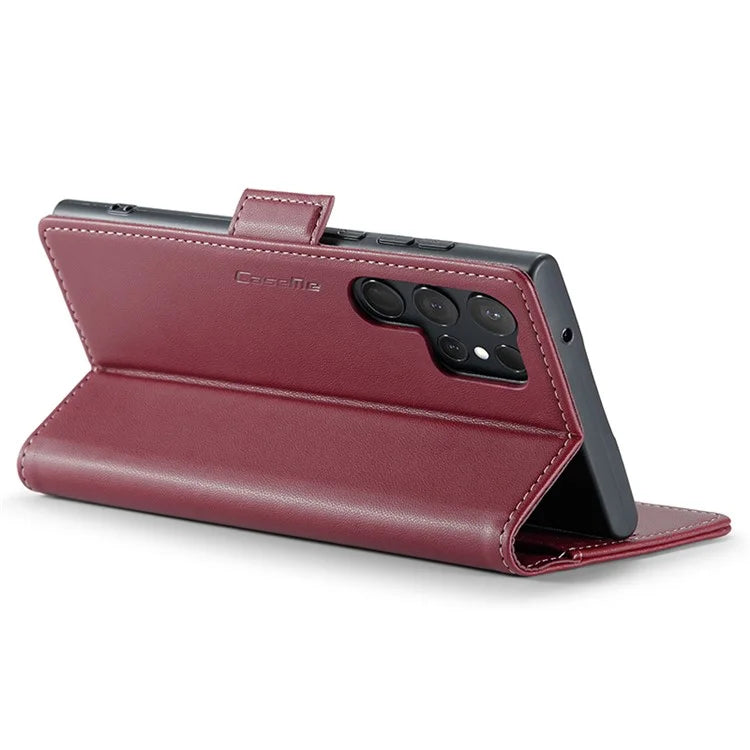 CASEME 023 Series For Samsung Galaxy S24 Ultra Case Glossy Litchi Texture Stand Phone Cover