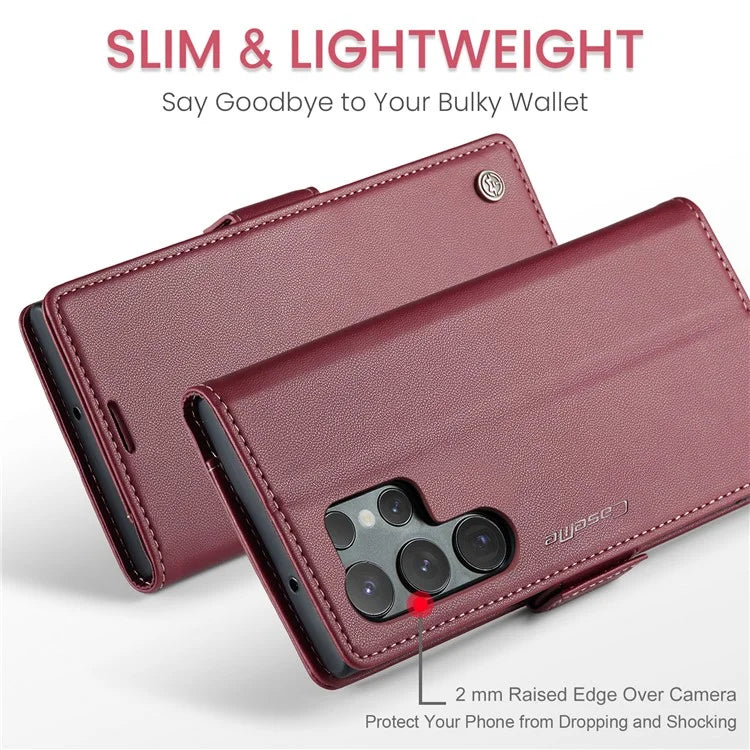 CASEME 023 Series For Samsung Galaxy S24 Ultra Case Glossy Litchi Texture Stand Phone Cover