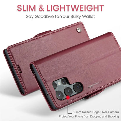CASEME 023 Series For Samsung Galaxy S24 Ultra Case Glossy Litchi Texture Stand Phone Cover