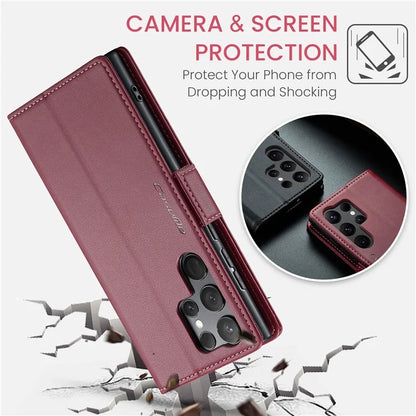 CASEME 023 Series For Samsung Galaxy S24 Ultra Case Glossy Litchi Texture Stand Phone Cover
