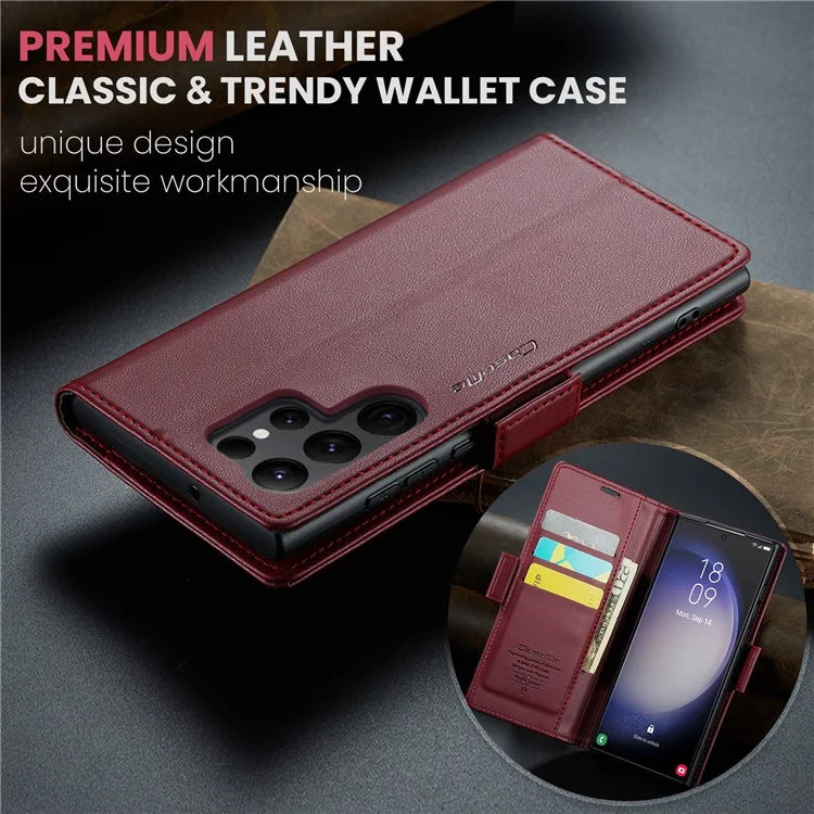 CASEME 023 Series For Samsung Galaxy S24 Ultra Case Glossy Litchi Texture Stand Phone Cover