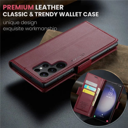 CASEME 023 Series For Samsung Galaxy S24 Ultra Case Glossy Litchi Texture Stand Phone Cover