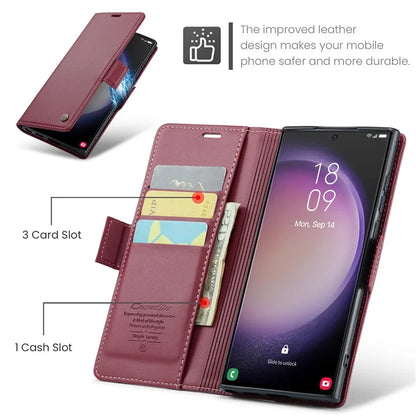 CASEME 023 Series For Samsung Galaxy S24 Ultra Case Glossy Litchi Texture Stand Phone Cover