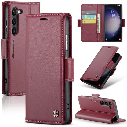 CASEME 023 Series For Samsung Galaxy S24 Case PU Leather RFID Blocking Smart Phone Protector