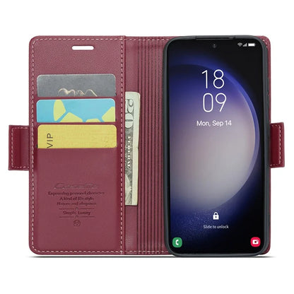 CASEME 023 Series For Samsung Galaxy S24 Case PU Leather RFID Blocking Smart Phone Protector