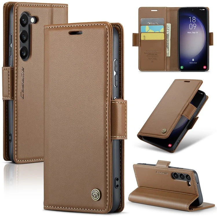 CASEME 023 Series For Samsung Galaxy S24 Case PU Leather RFID Blocking Smart Phone Protector