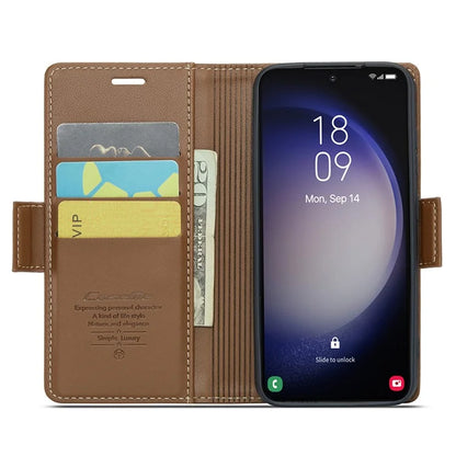 CASEME 023 Series For Samsung Galaxy S24 Case PU Leather RFID Blocking Smart Phone Protector