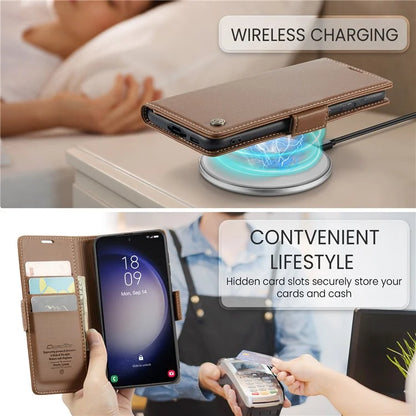 CASEME 023 Series For Samsung Galaxy S24 Case PU Leather RFID Blocking Smart Phone Protector